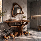 Contemporary Single Bathroom Vanity with Branch Inspired Base, solid wood, built to order