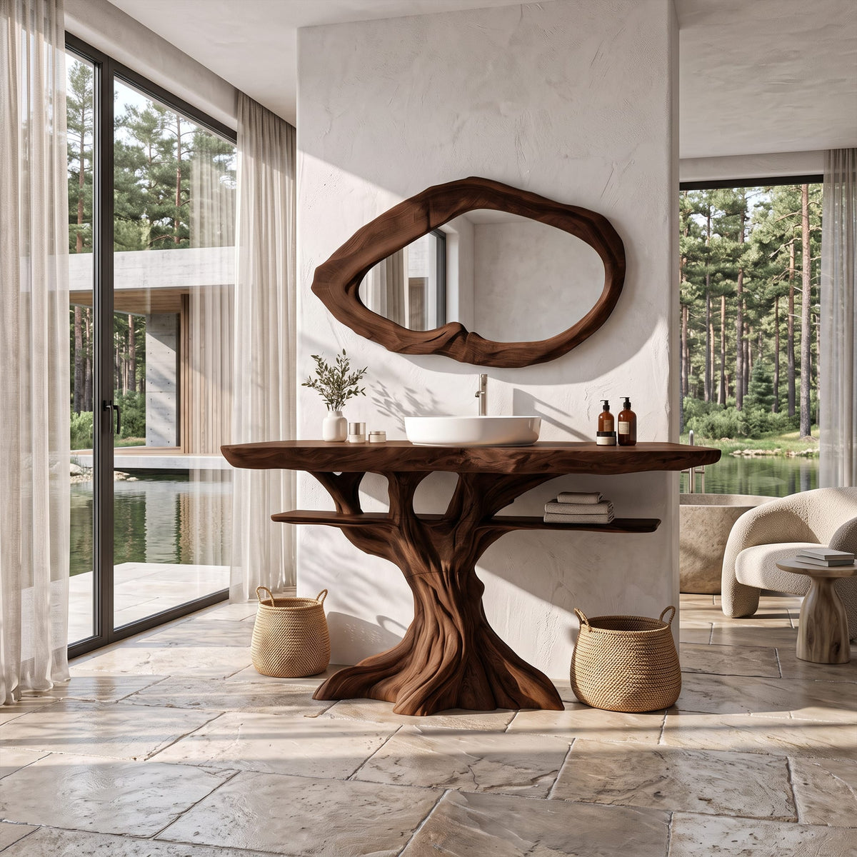 Contemporary Bathroom Vanity with Tree Inspired Frame, solid wood, built to order