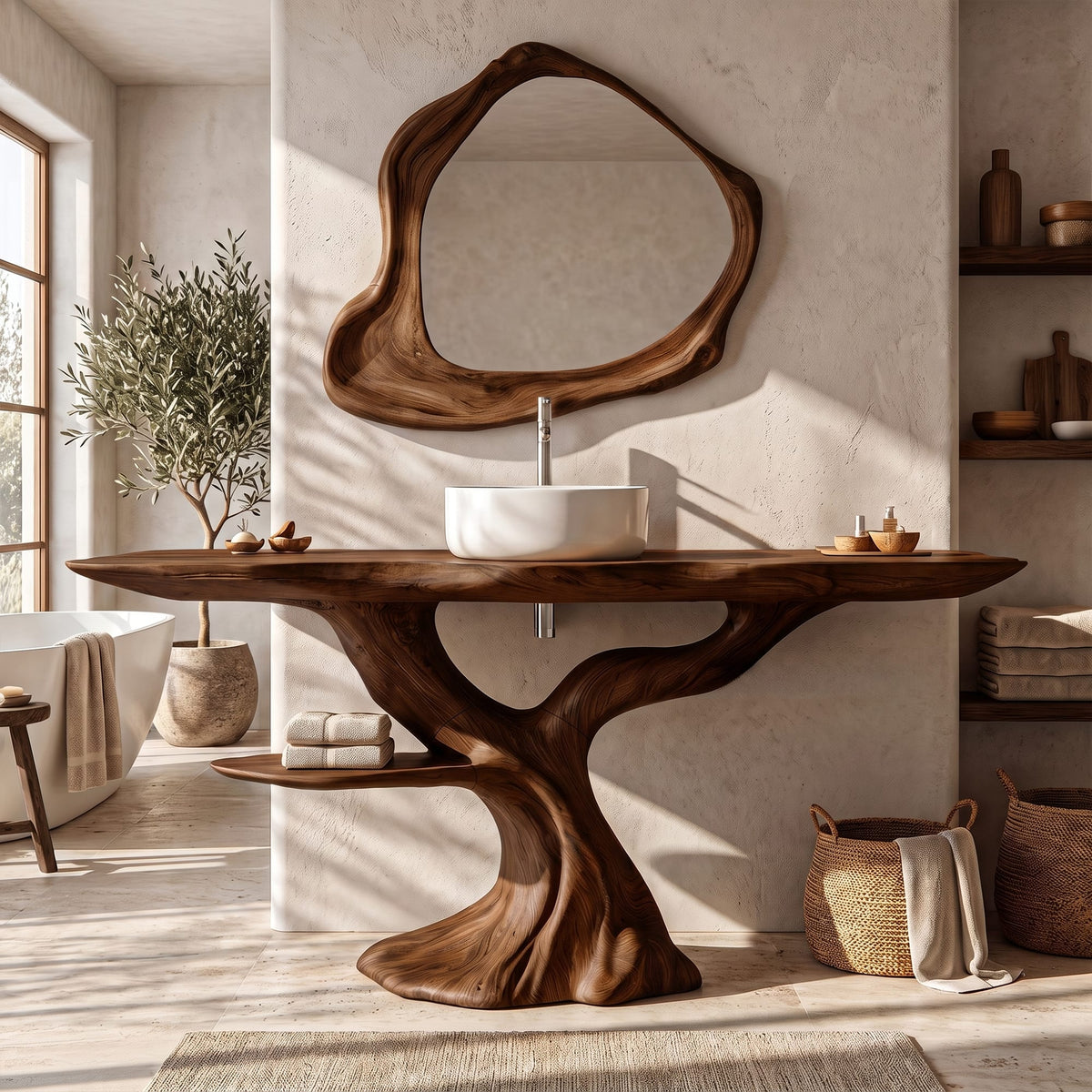 Rustic Bathroom Vanity with Bold Tree Root Design, solid wood, built to order