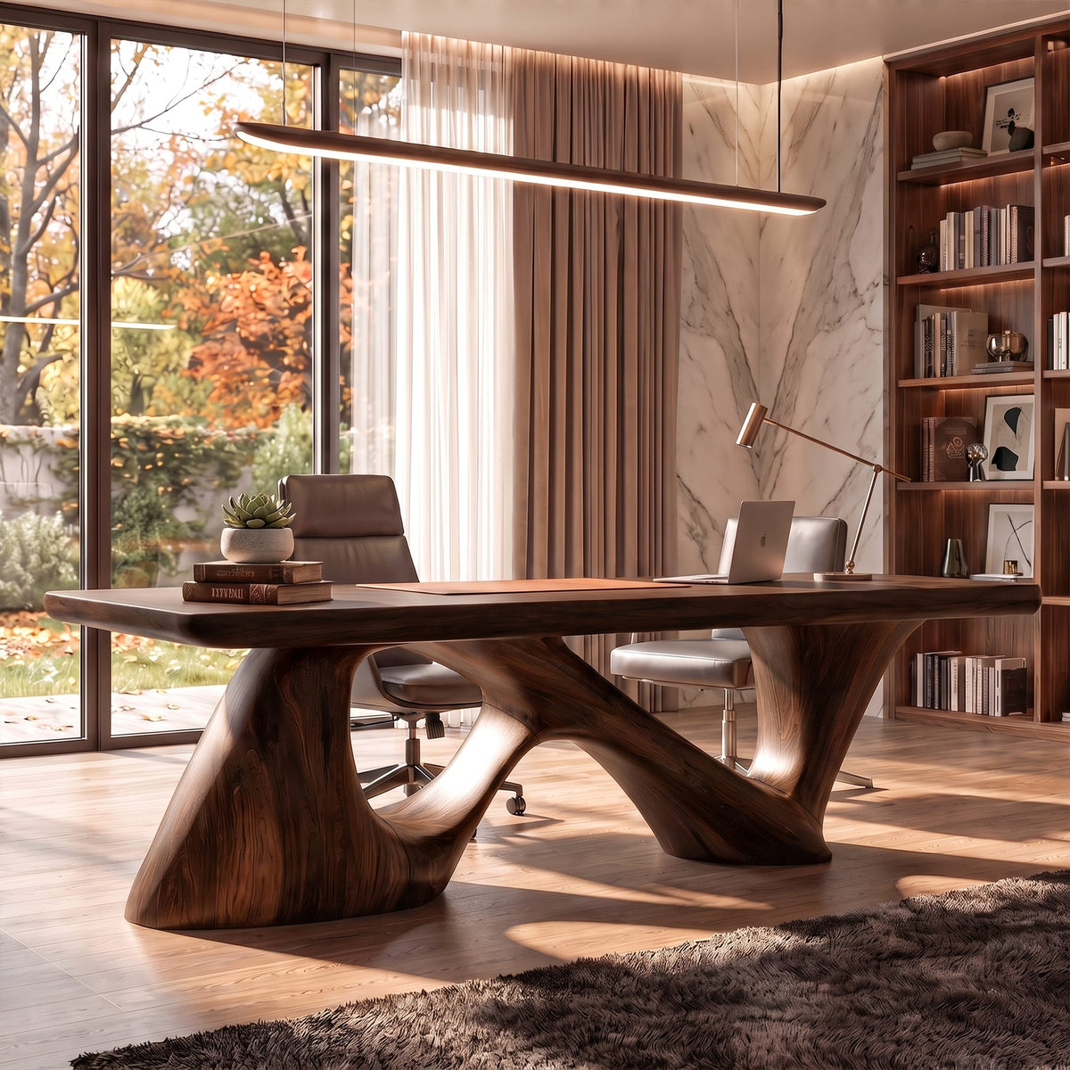 Contemporary Desk with Flowing Sculptural Legs, solid wood, built to order