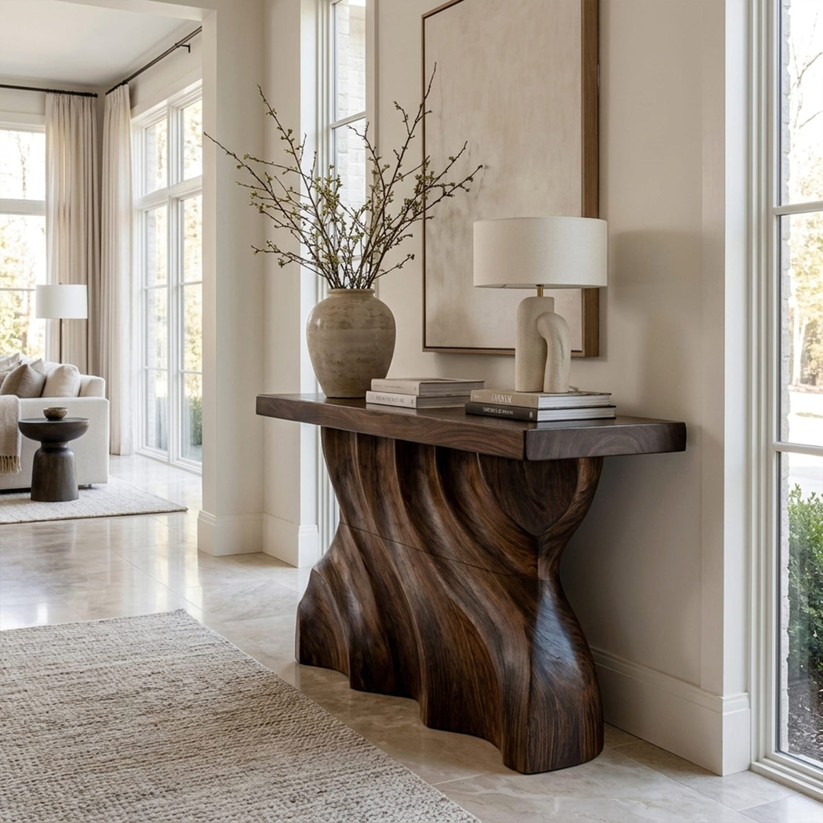 Mid Century Sculpted Wave Console Table