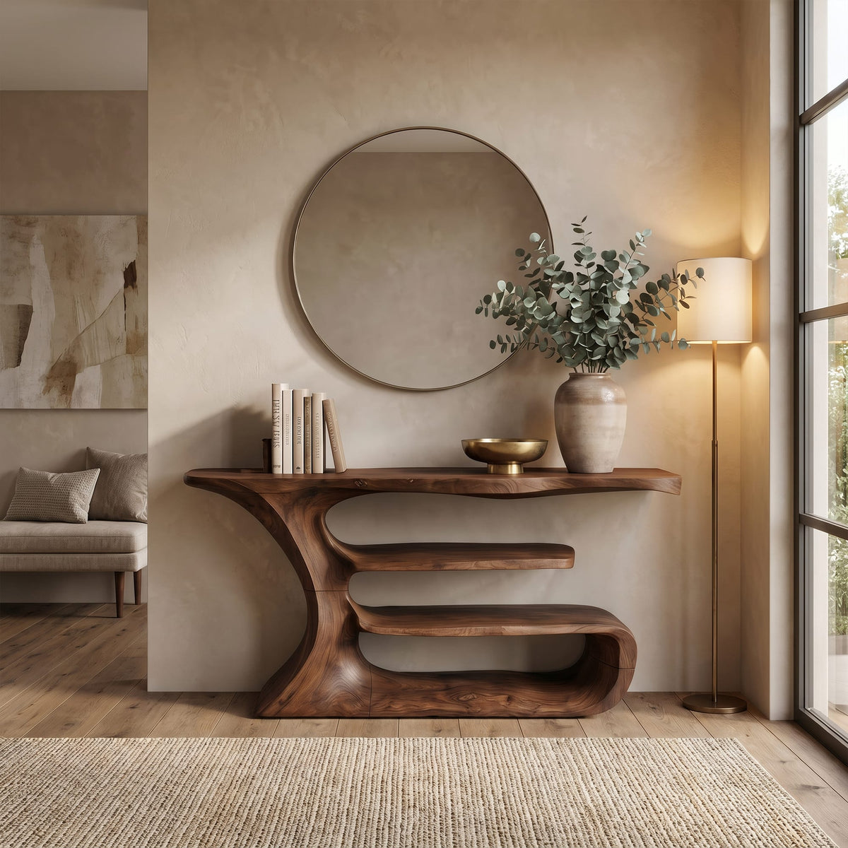Sculptural Solid Artistic Console Table