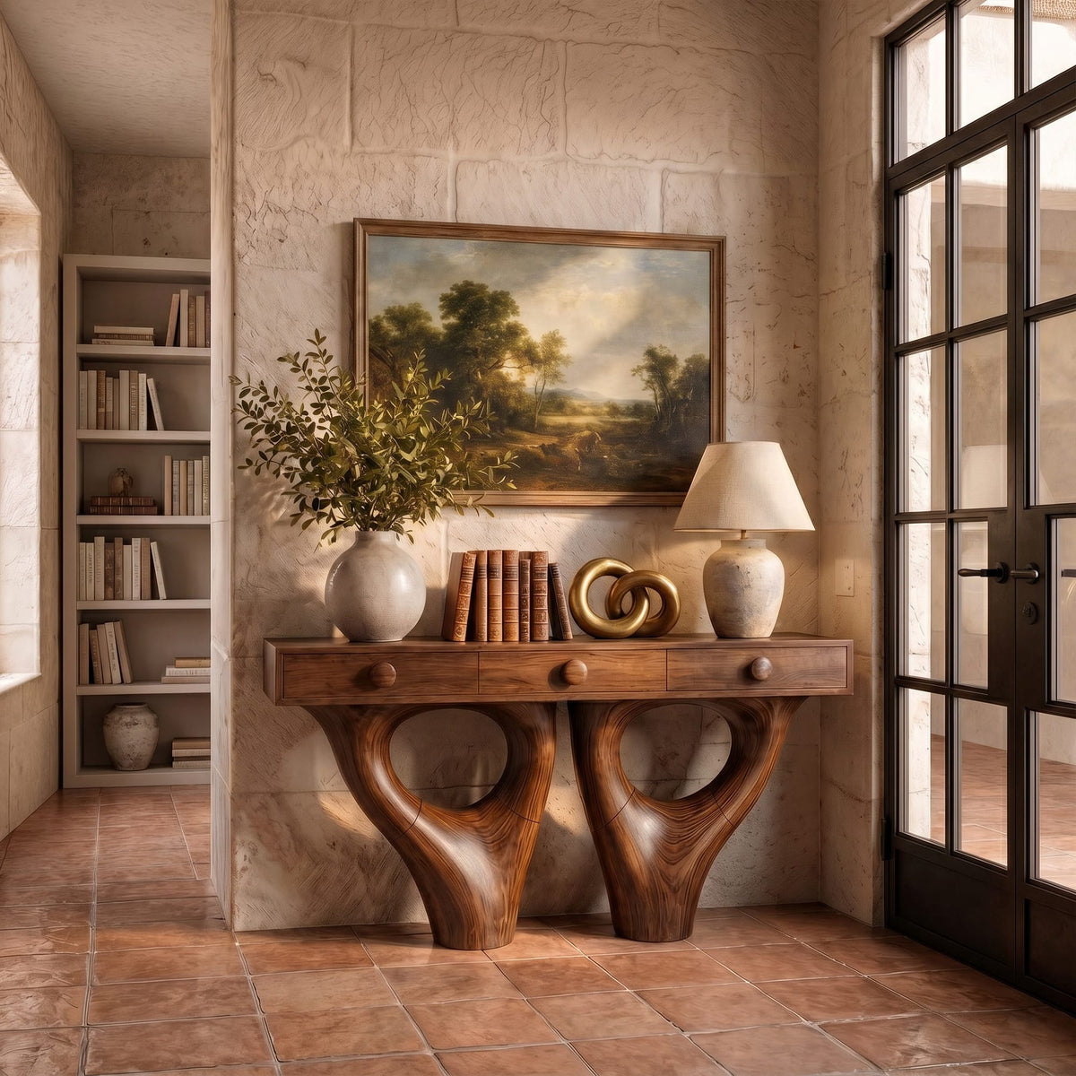 Sculptural Double Solid Console Table