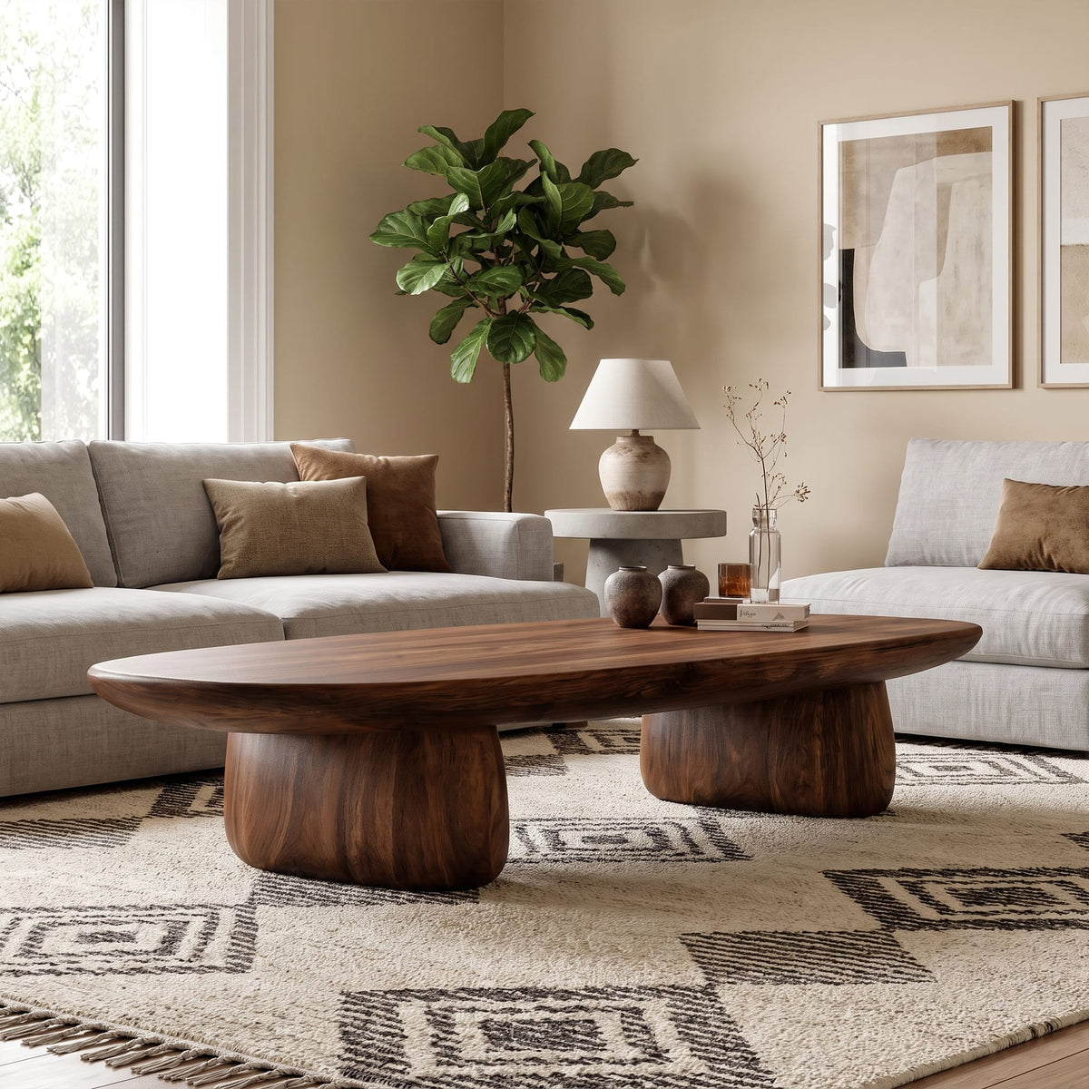 Contemporary Coffee Table with Column Form, solid wood, built to order