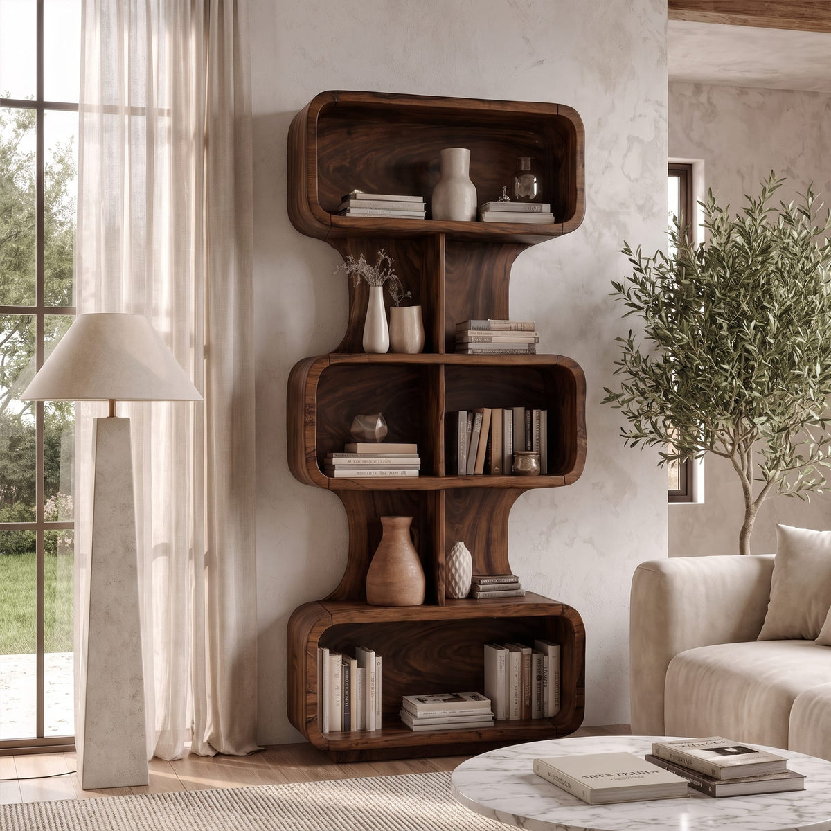 Mid Century Bookshelf Handcrafted Design, solid wood, built to order