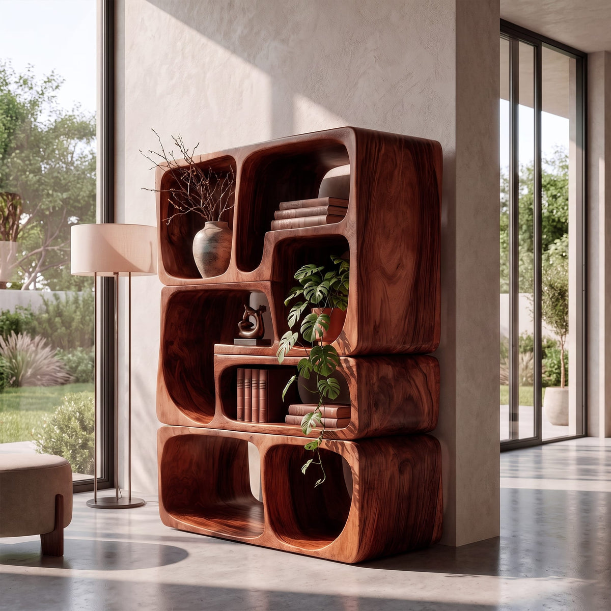 Mid Century Bookshelf Handcrafted Modular Shelves, solid wood, built to order