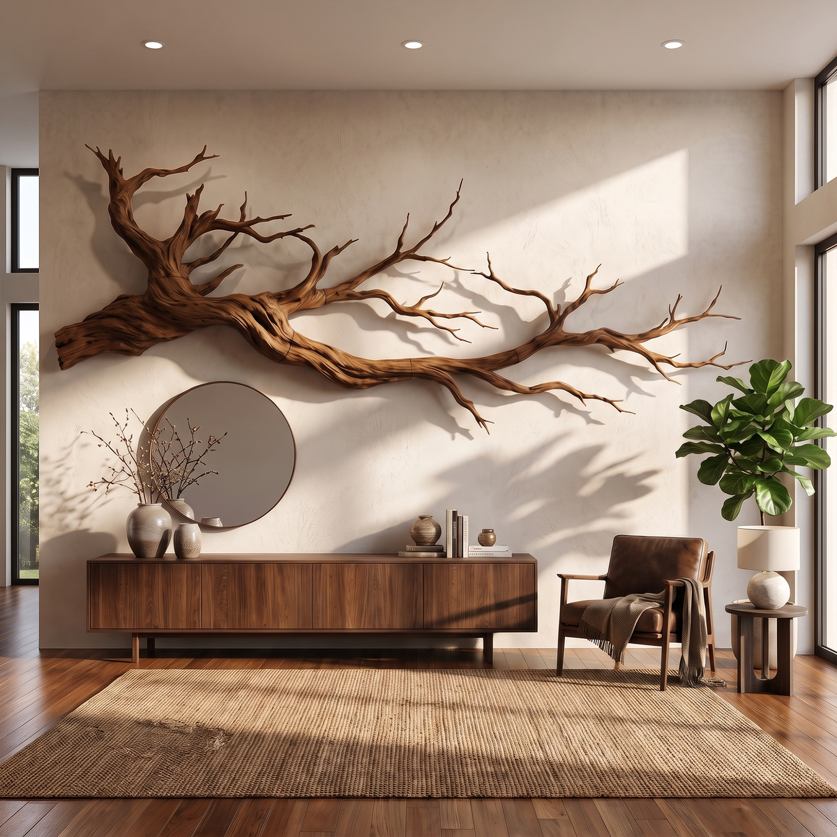 Abstract Tree Limb Solid Wall Art Interior Accent, solid wood, built to order, Walnut finish