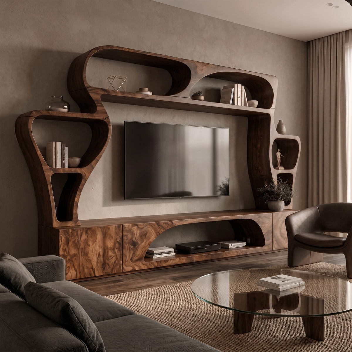 Solid Entertainment Sculptural TV Cabinet