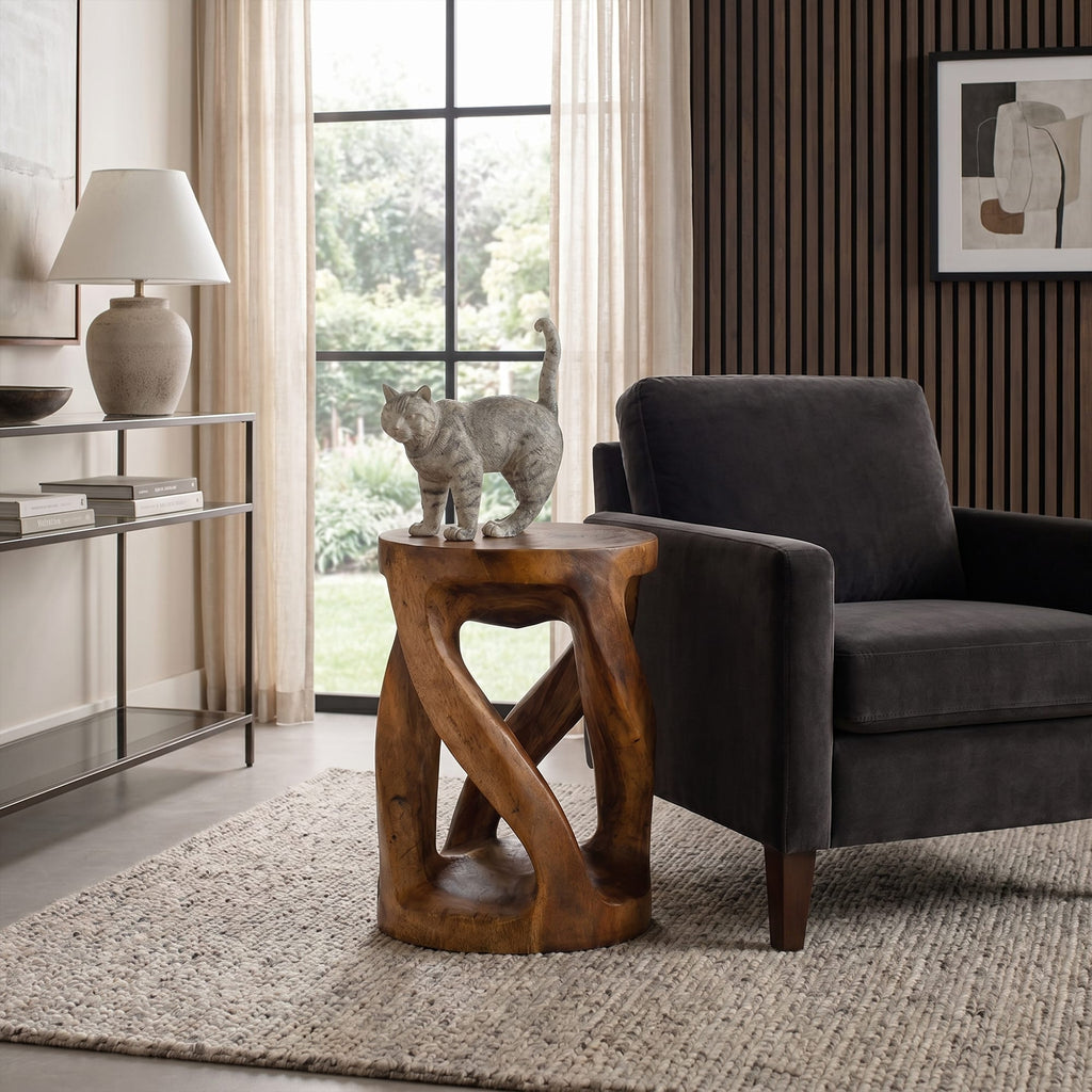 Handcrafted Side Table with Organic Twisted Design, solid wood, built to order