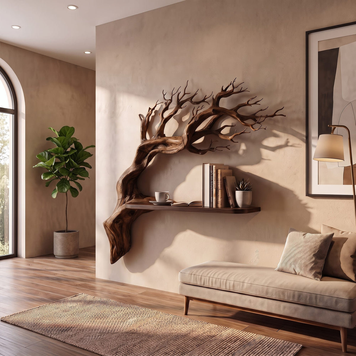 Rustic Branch Floating Shelf Bedroom Wall Decor, solid wood, built to order