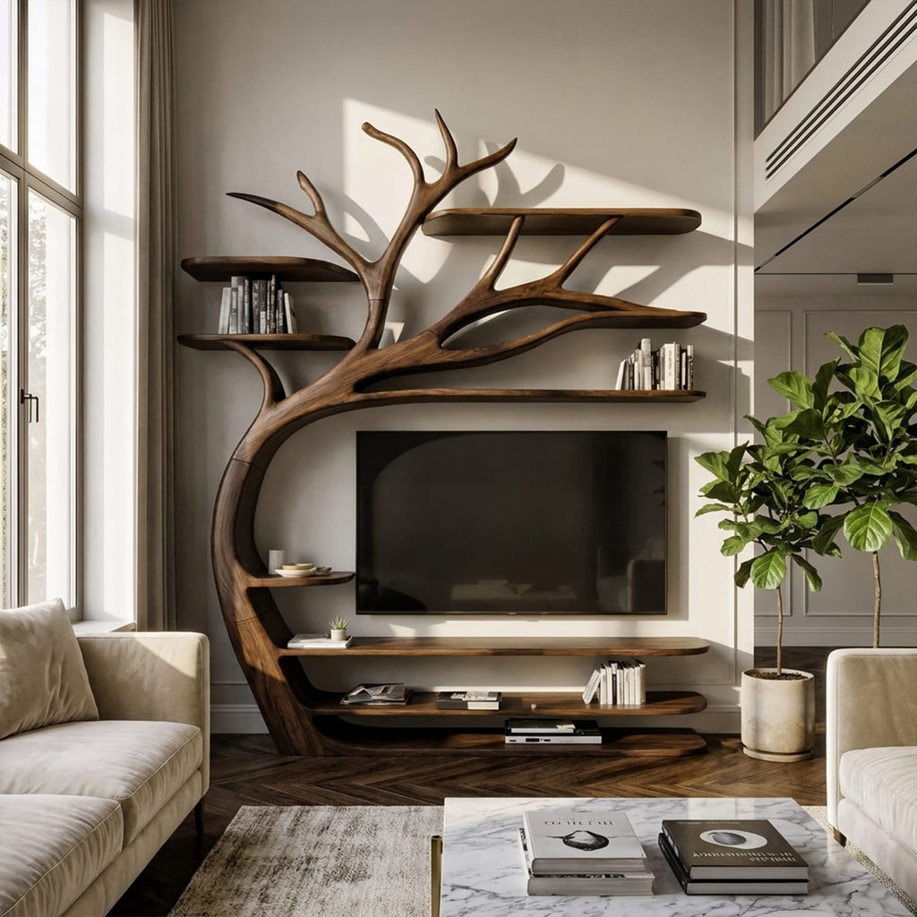Rustic Tree TV Stand Bedroom Or Living Room Decor, solid wood, built to order