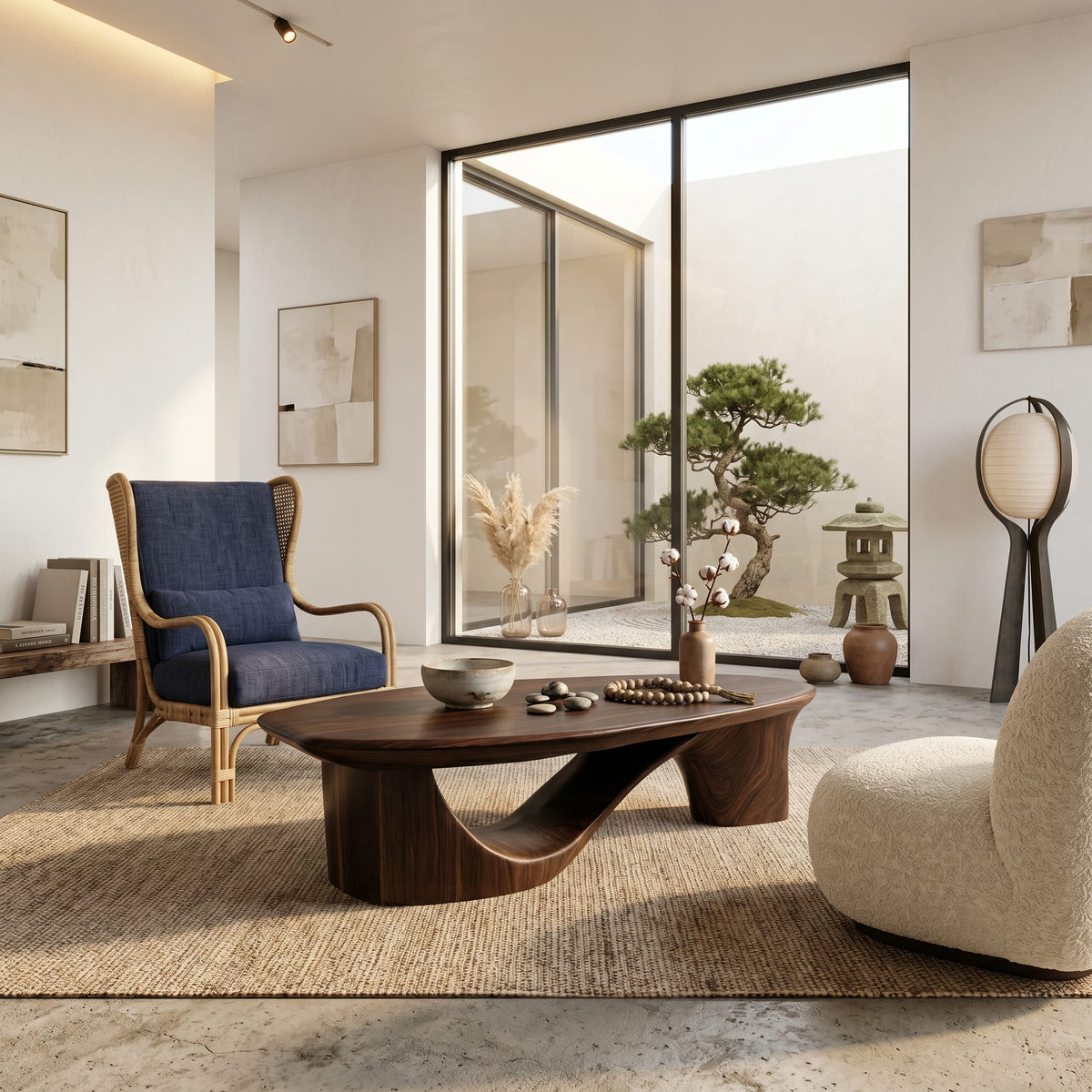 Contemporary Coffee Table with Sculptural Base, solid wood, built to order