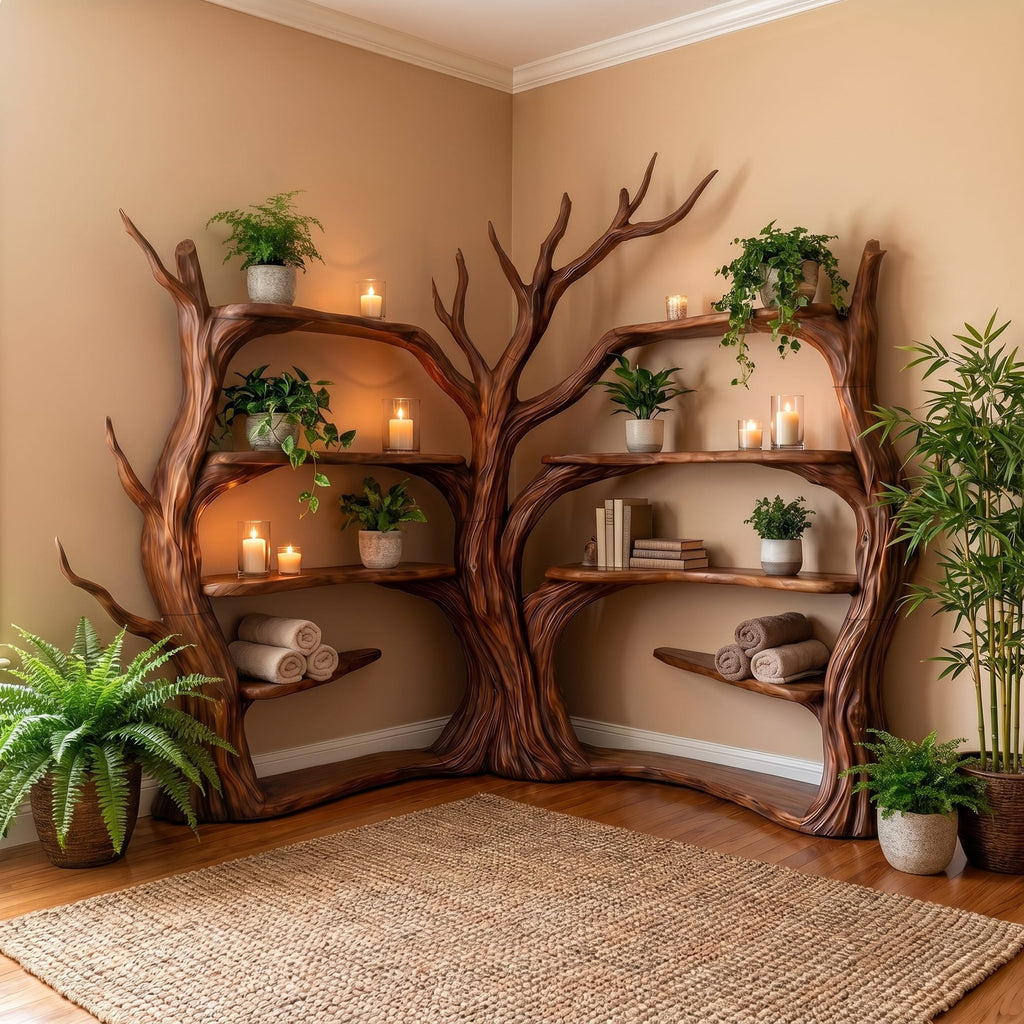 Tree Corner Bookshelf, solid wood, built to order