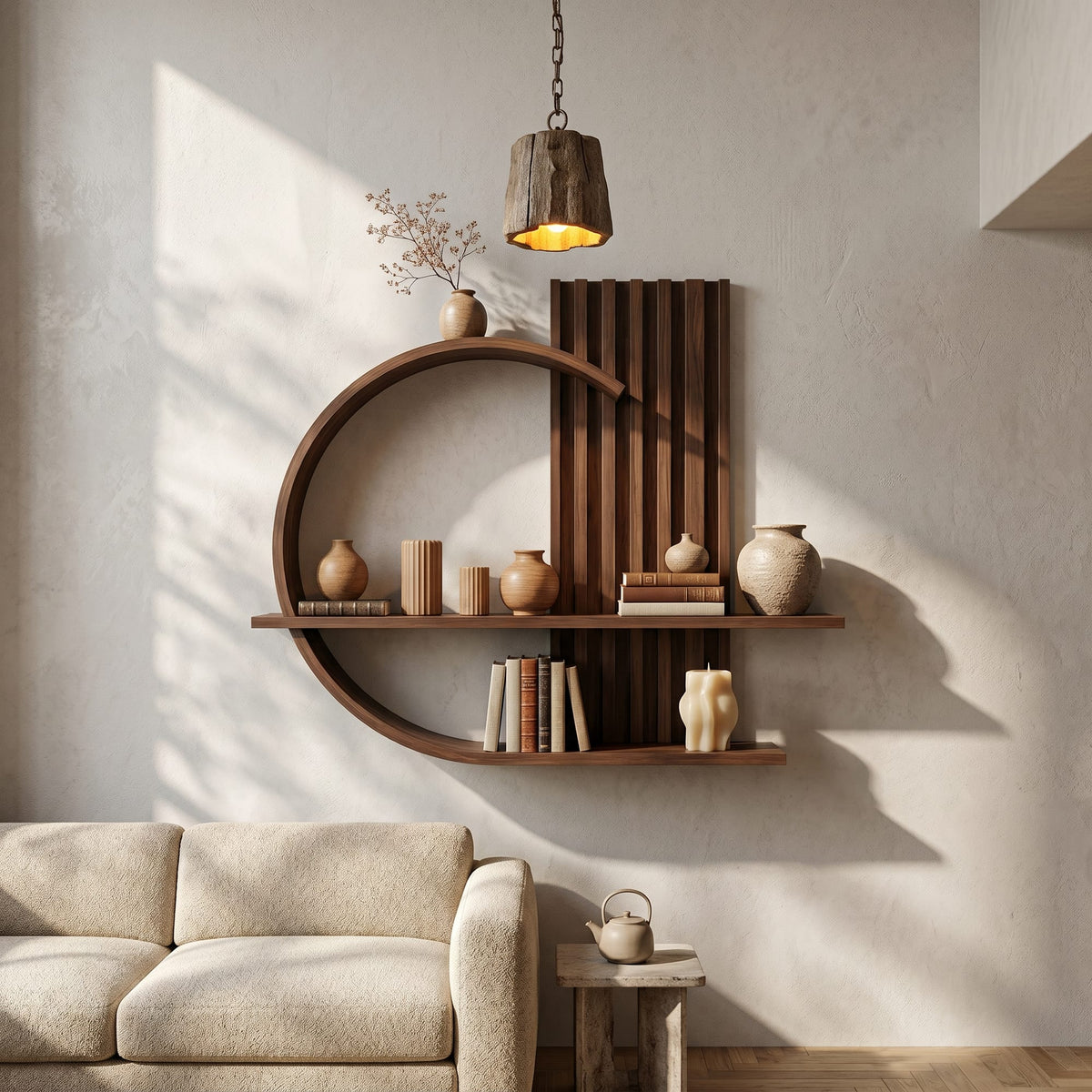Japandi Organic Modern Wall Shelf Living Room and Bedroom, solid wood, built to order