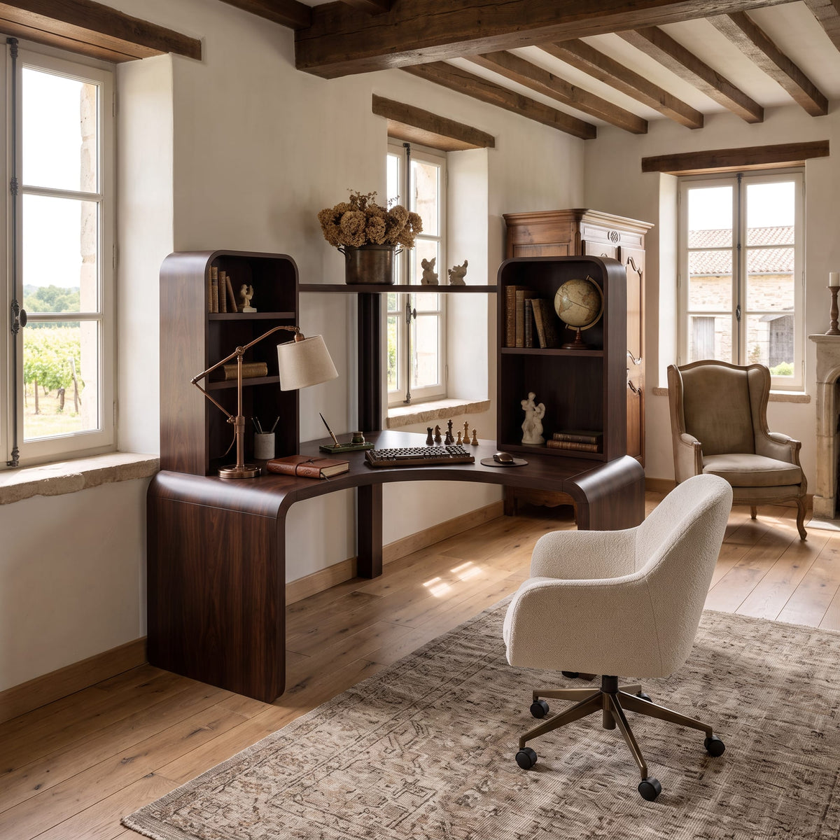 Contemporary Computer Desk with Corner Bookcase, solid wood, built to order