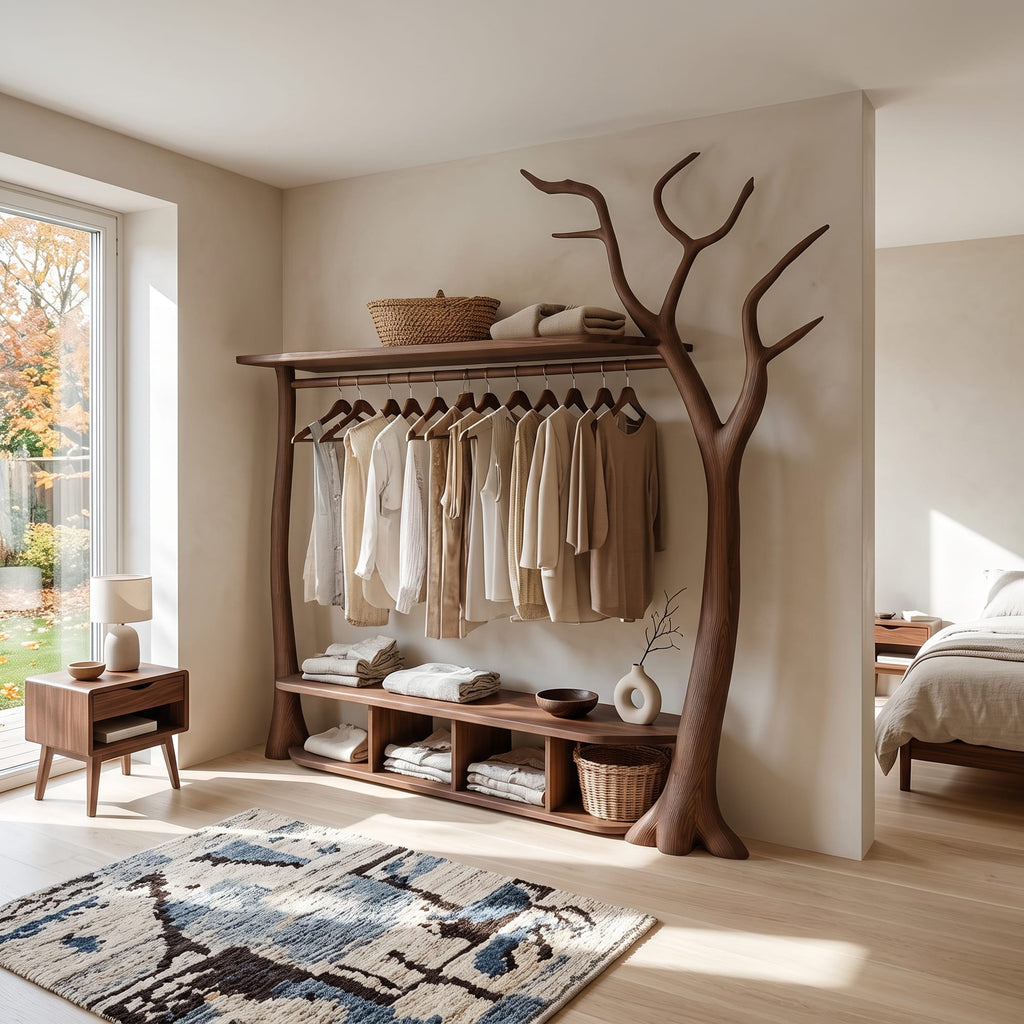 Rustic Tree Clothing Stand Bedroom Mudroom Entryway, solid wood, image 7 of 8