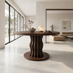 Contemporary Round Entryway Table with Wavy Vertical Form, solid wood, built to order
