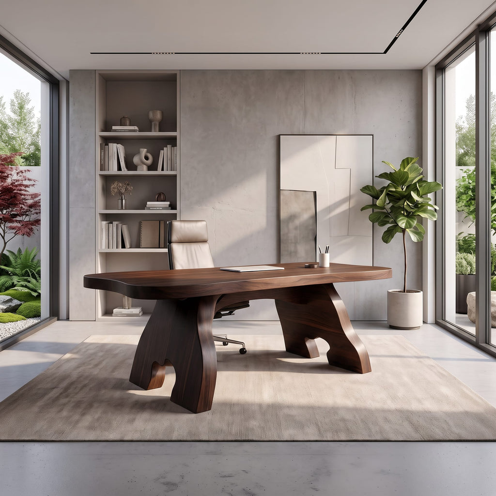 Contemporary Office Desk with Edge Top, solid wood, built to order