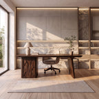 Contemporary Executive Desk with Side Storage Cabinet, solid wood, built to order