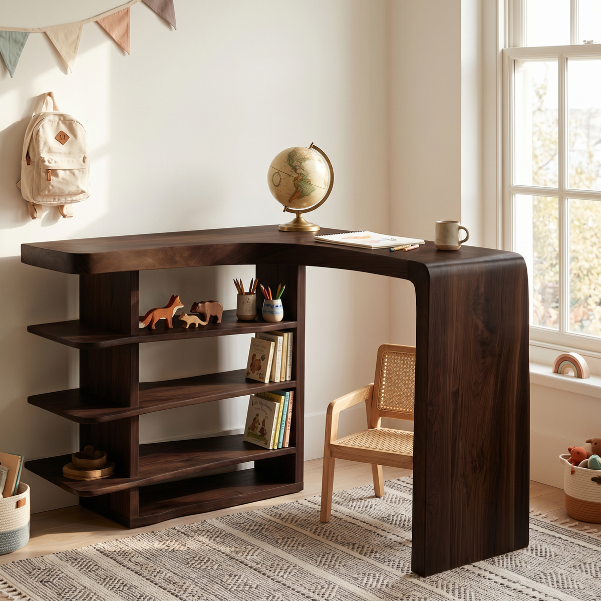 Minimalist Desk with Functional Storage Shelves, solid wood, built to order, view 4