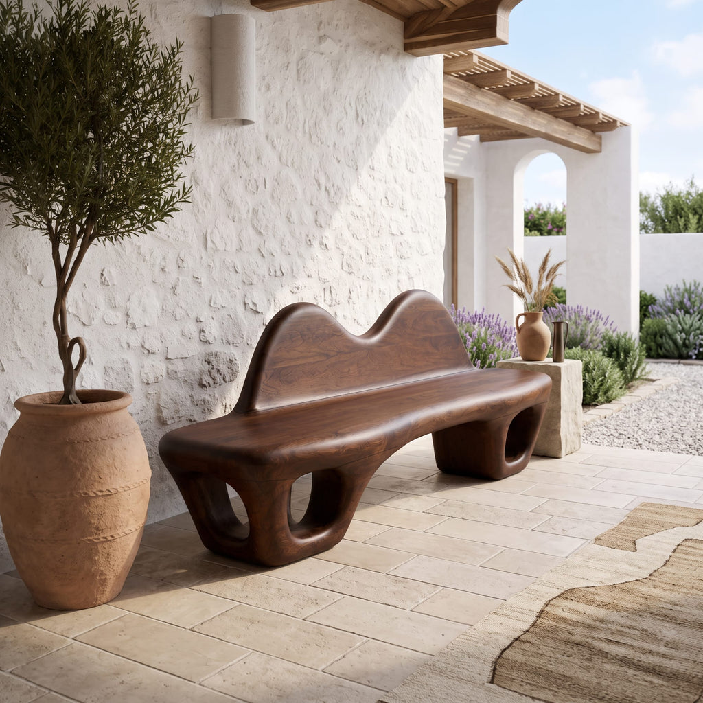 Accent Bench with Dramatic Rounded Silhouette, solid wood, built to order