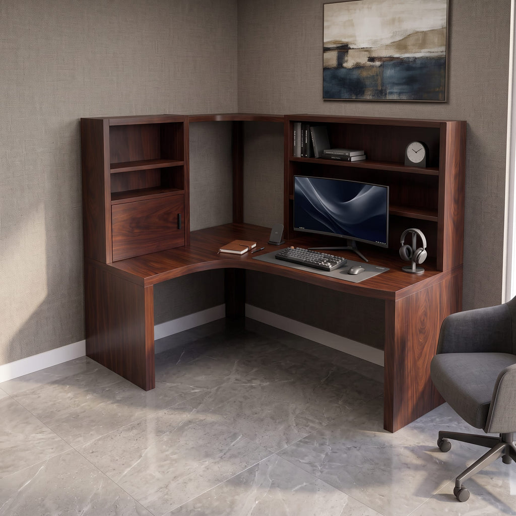 Contemporary Corner Desk with Built in Bookcase, solid wood, built to order
