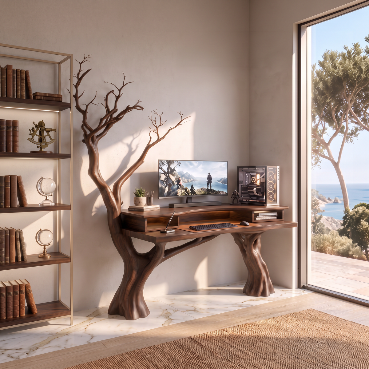 Organic Office Desk with Branch Inspired Frame, solid wood, built to order, view 4