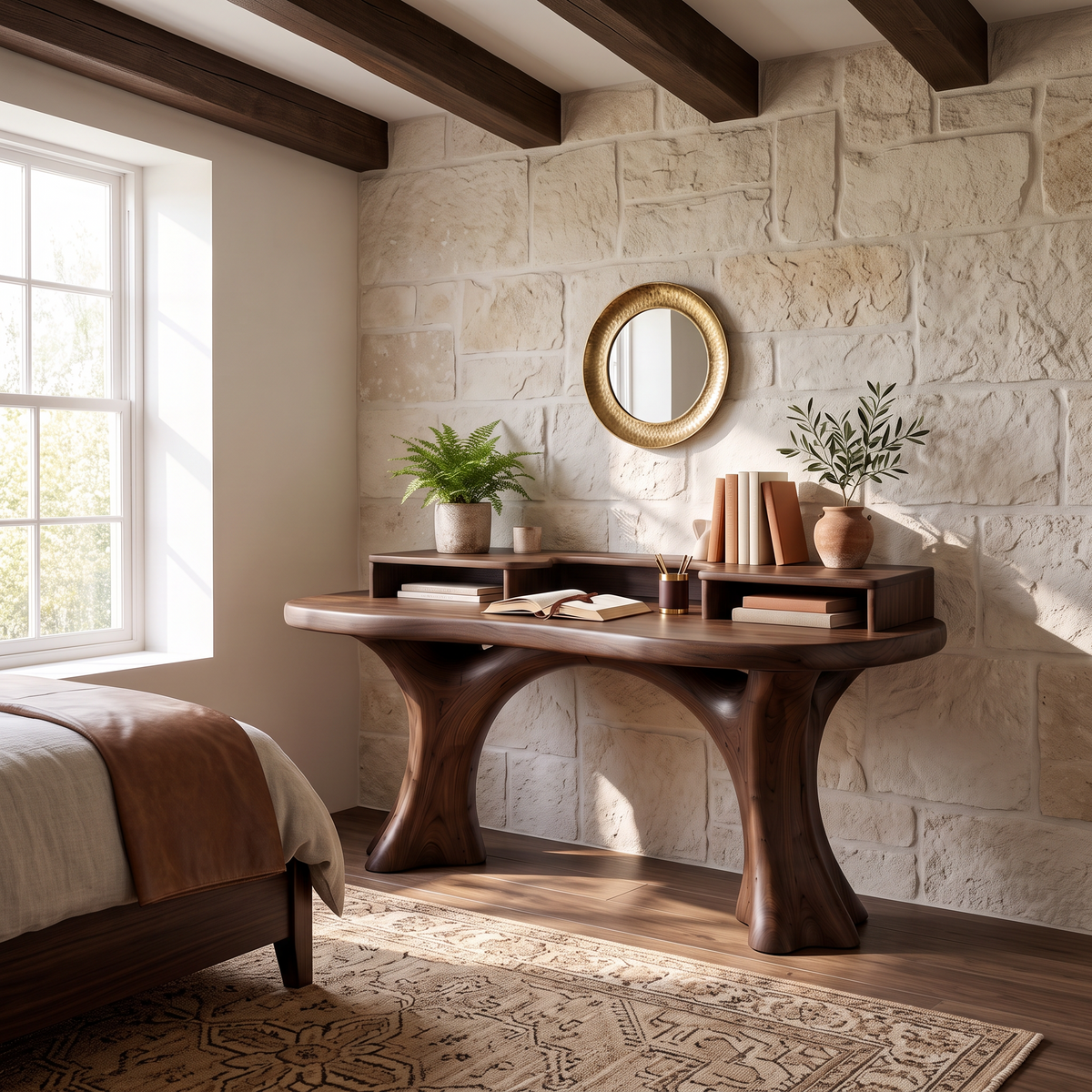 Minimalist Working Desk with Clean Frame and Grain Surface, solid wood, built to order, view 4
