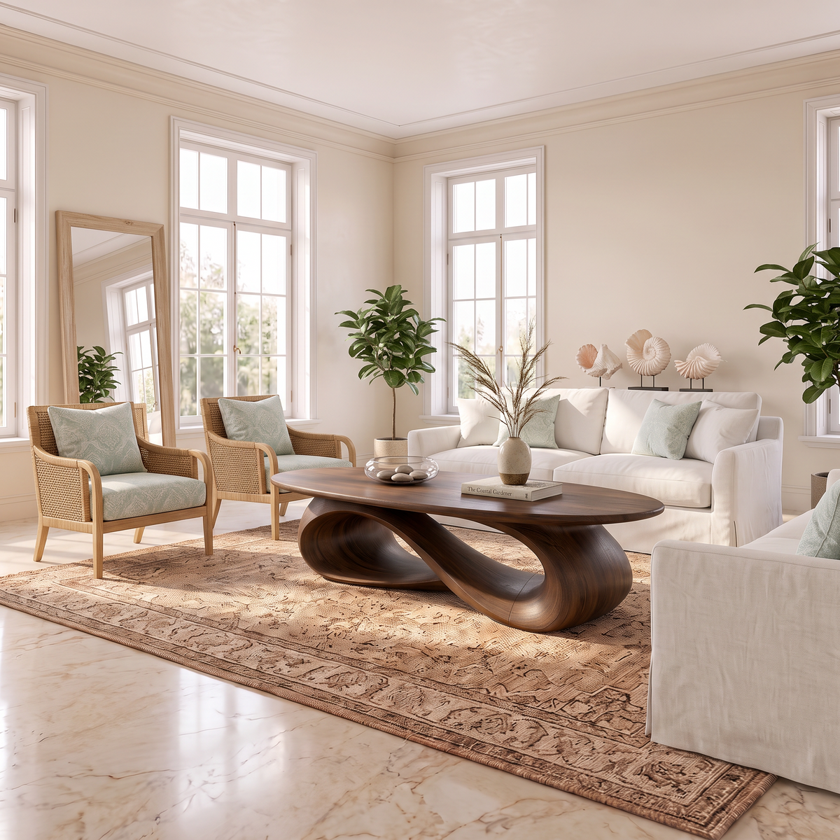 Modern Coffee Table with Oval Top and Clean Curved Profile, solid wood, built to order, view 4