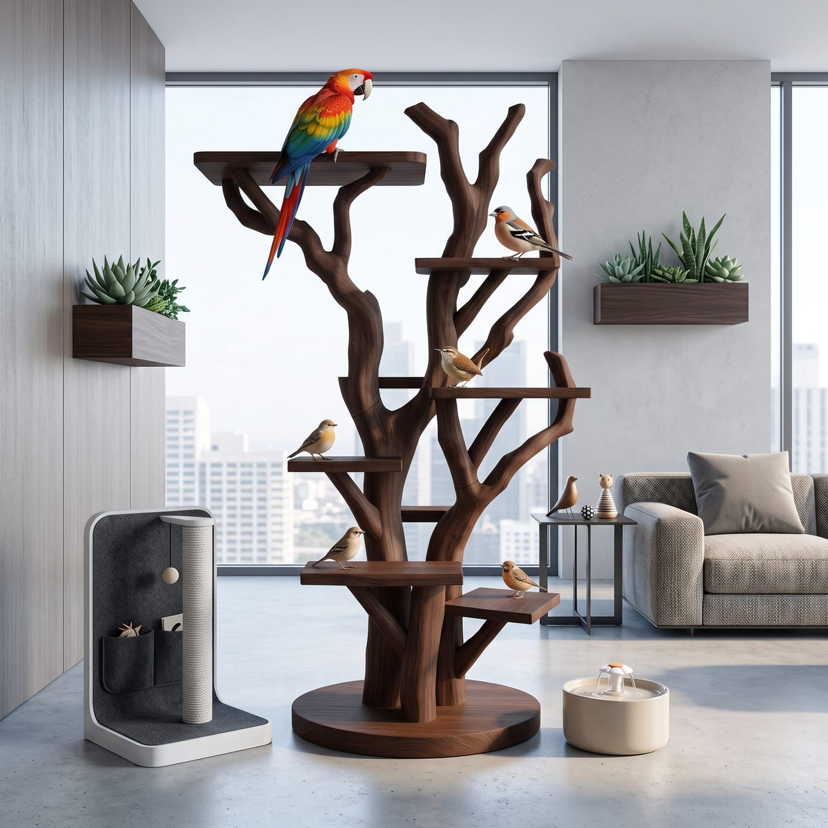 Rustic Bird Activity Stand, solid wood, built to order