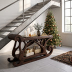 Rustic Console Table with Reindeer Sleigh Design, solid wood, built to order