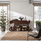 Rustic Console Table with Sleigh Inspired Scroll Design, solid wood, built to order
