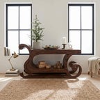 Rustic Console Table with Carved Sleigh Design, solid wood, built to order