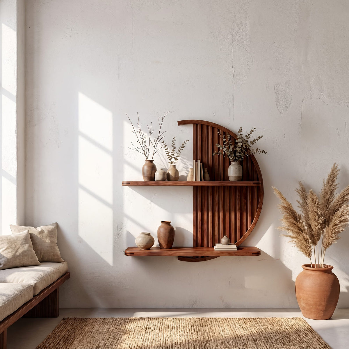 Minimalist Circle Round Floating Shelf, solid wood, built to order