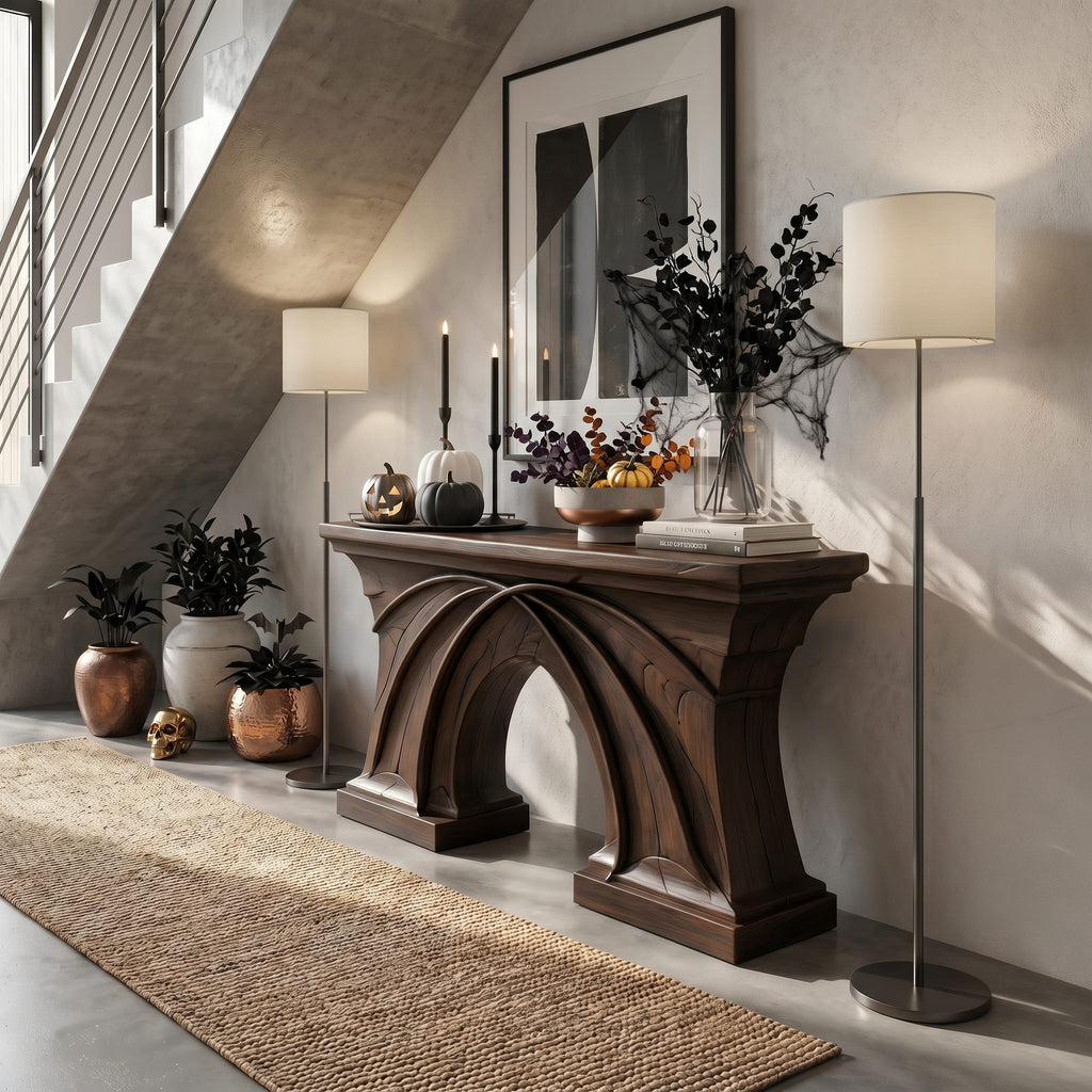 Rustic Console Table Flowing Sculptural Design, solid wood, built to order