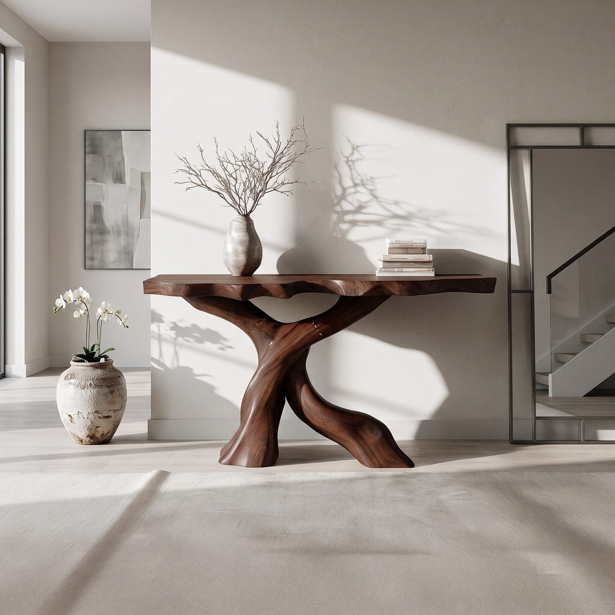 Mid Century X-base Console Table