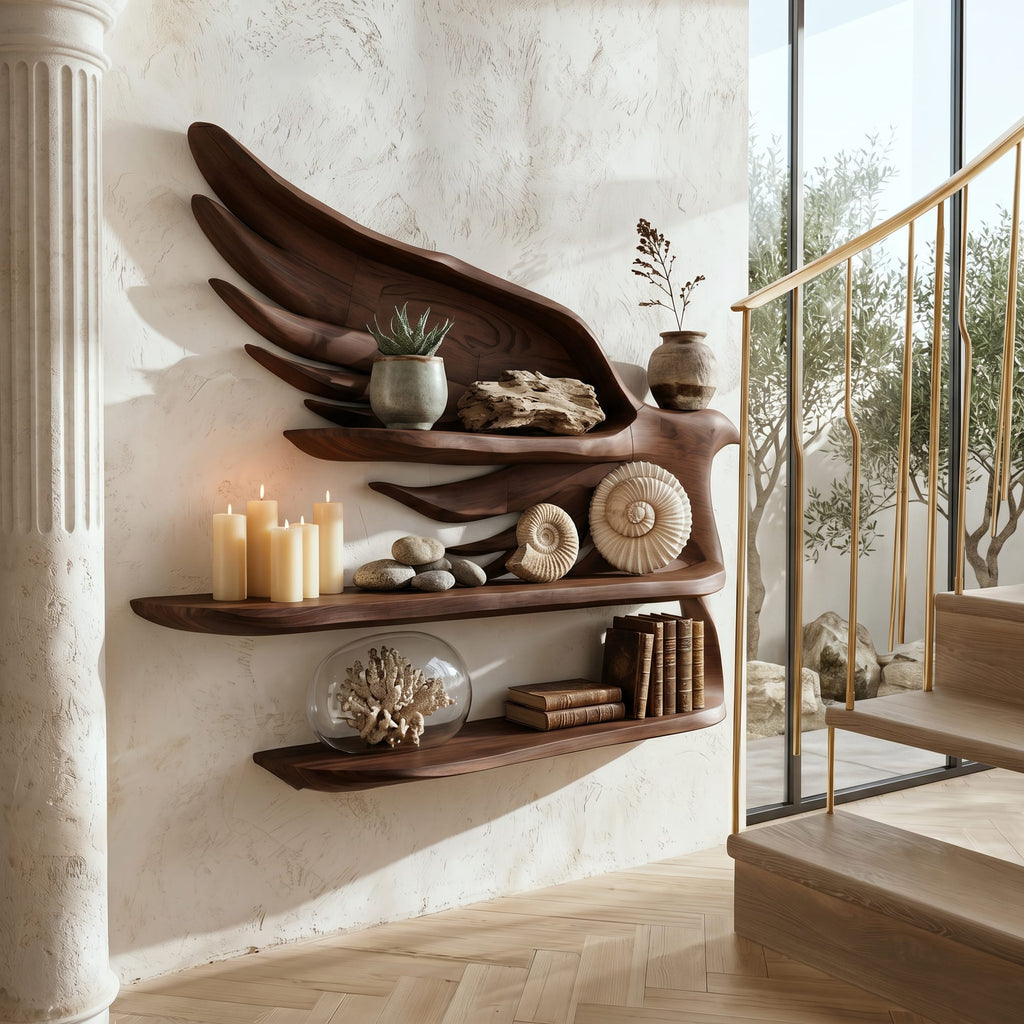 Handcrafted Wave Bookshelf with Curved Structure, solid wood, built to order