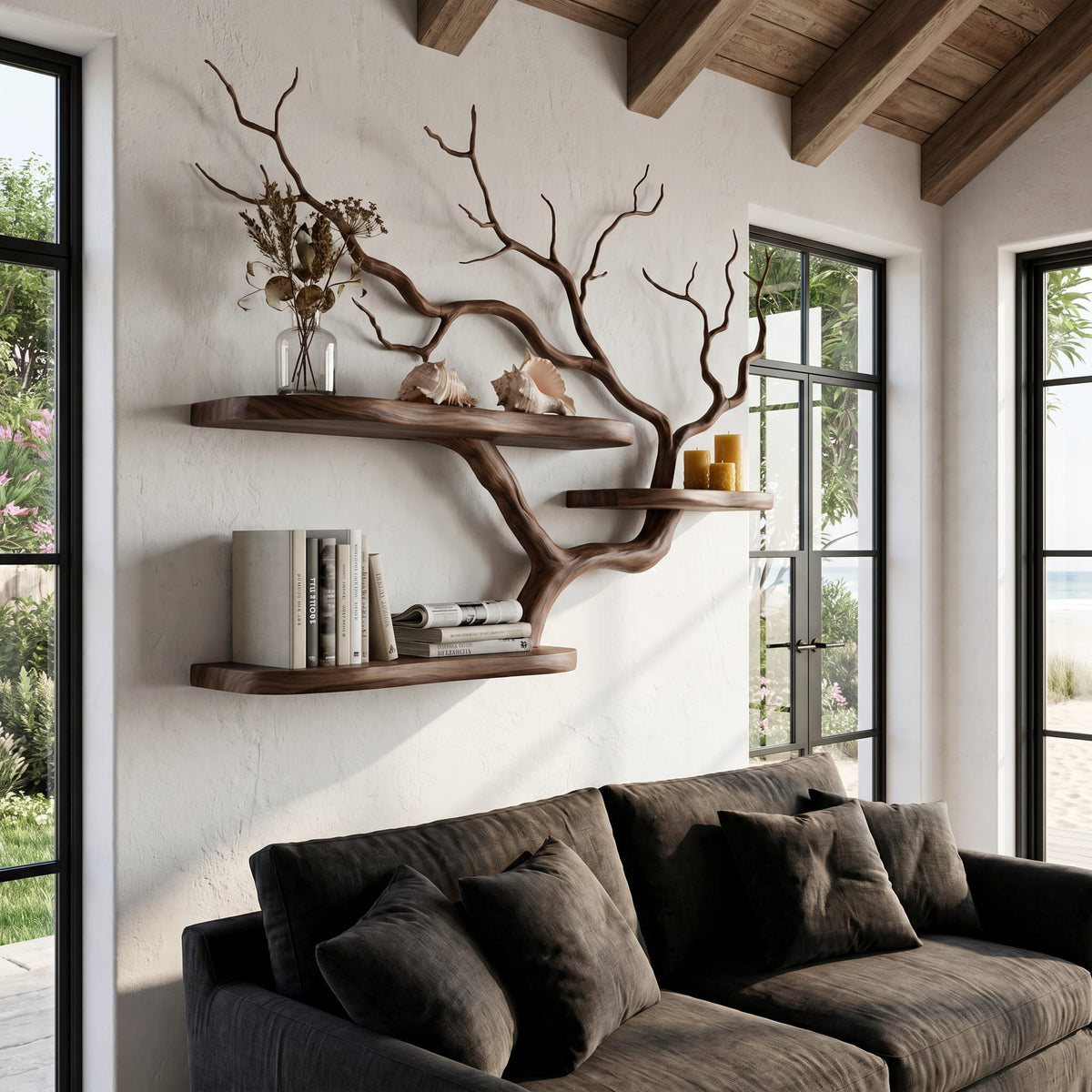 Handcrafted Tree Branch Floating Shelf, solid wood, built to order