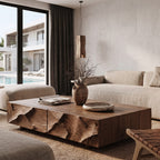 Contemporary Coffee Table with Sculptural Carved Drawer Front, solid wood, built to order