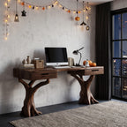 Contemporary Storage Desk with Display Shelves, solid wood, built to order