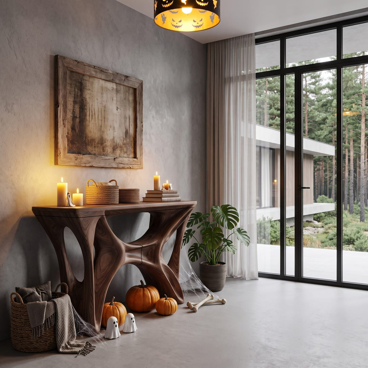 Console Table with Spider Web Inspired Base, solid wood, built to order