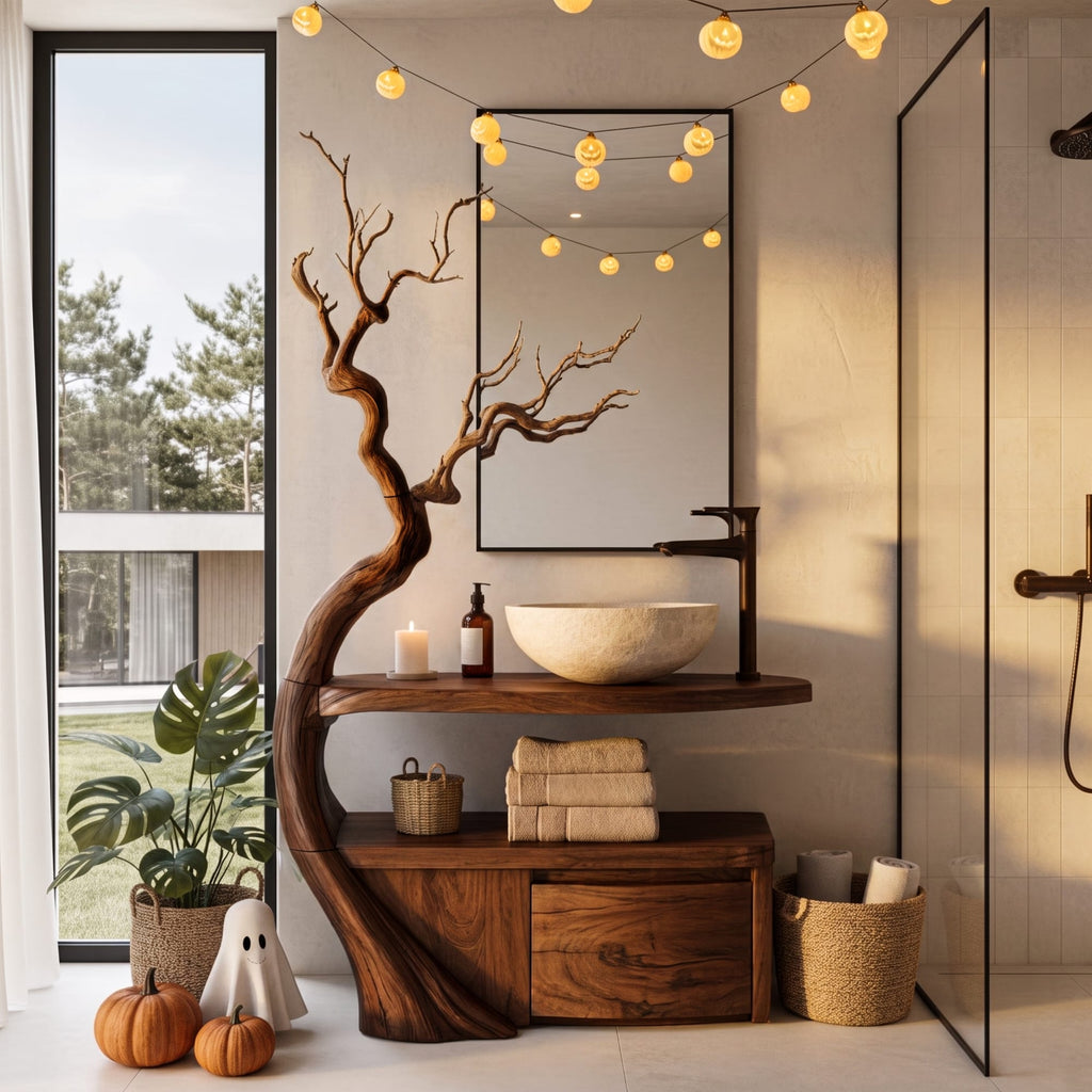 Bathroom Vanity with Tree Branch Design, solid wood, built to order