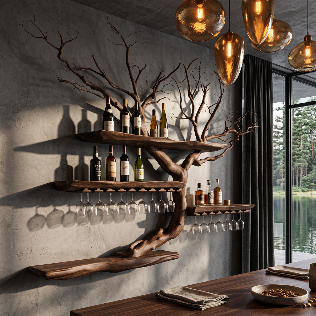 Organic Wine Storage Rack with Flowing Tree Limb Design, solid wood, built to order, view 4