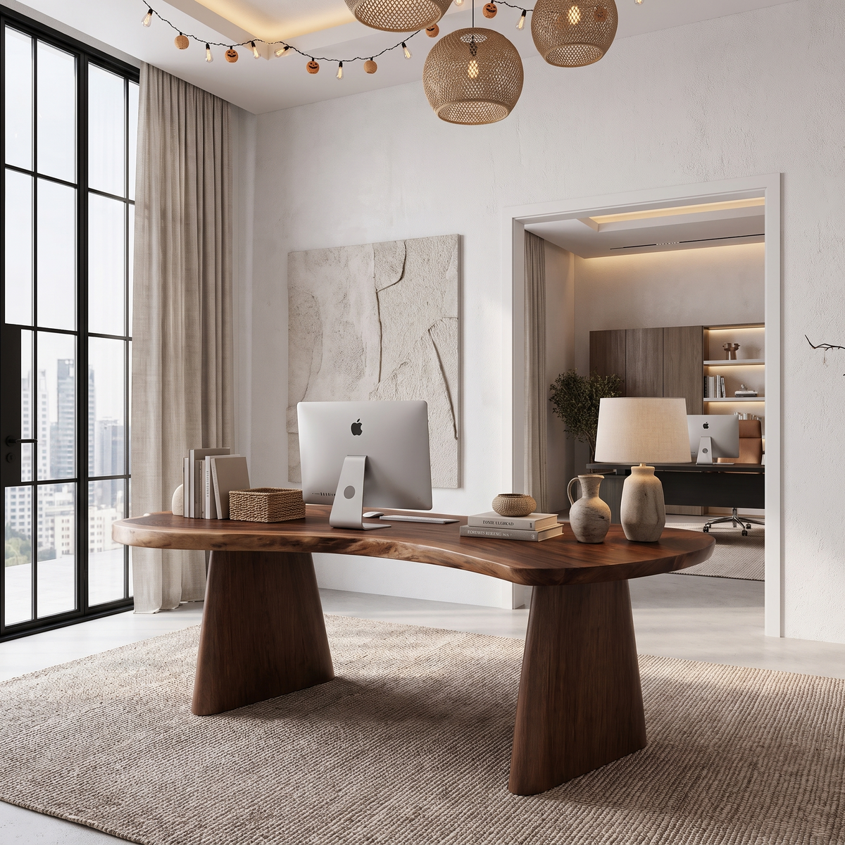 Modern Desk with Edge Top and Sculptural Legs, solid wood, built to order, view 4