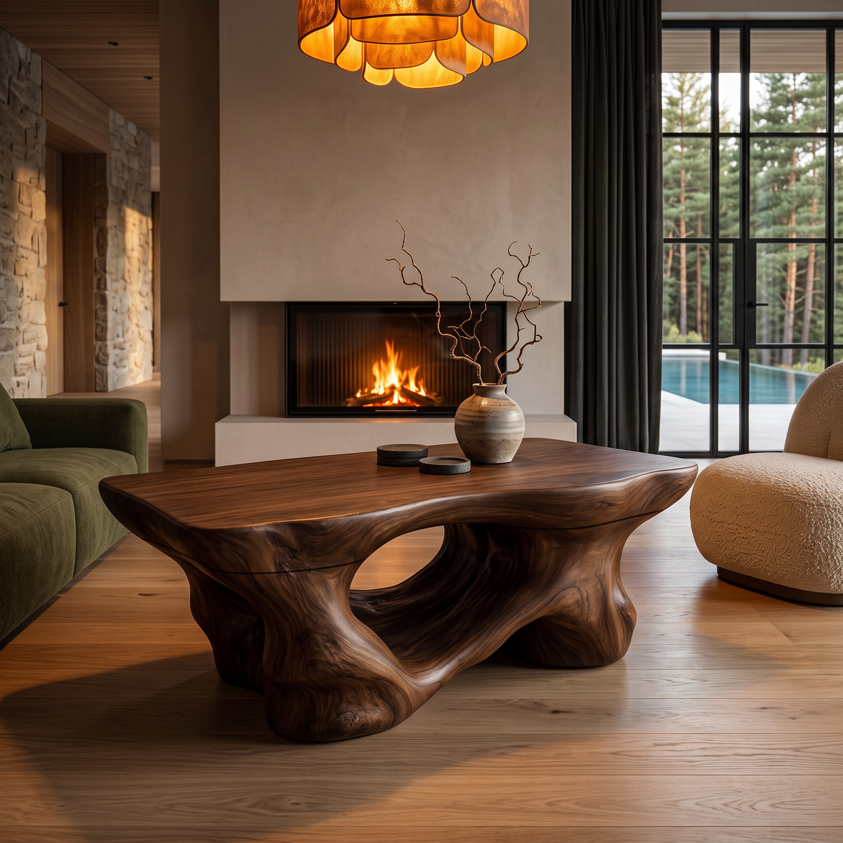 Rustic Coffee Table with Sculptural Root Form Legs, solid wood, built to order, view 4