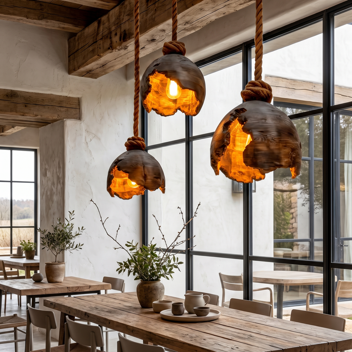 Minimalist Pendant Lamp with Sculptural Design, solid wood, built to order, view 4