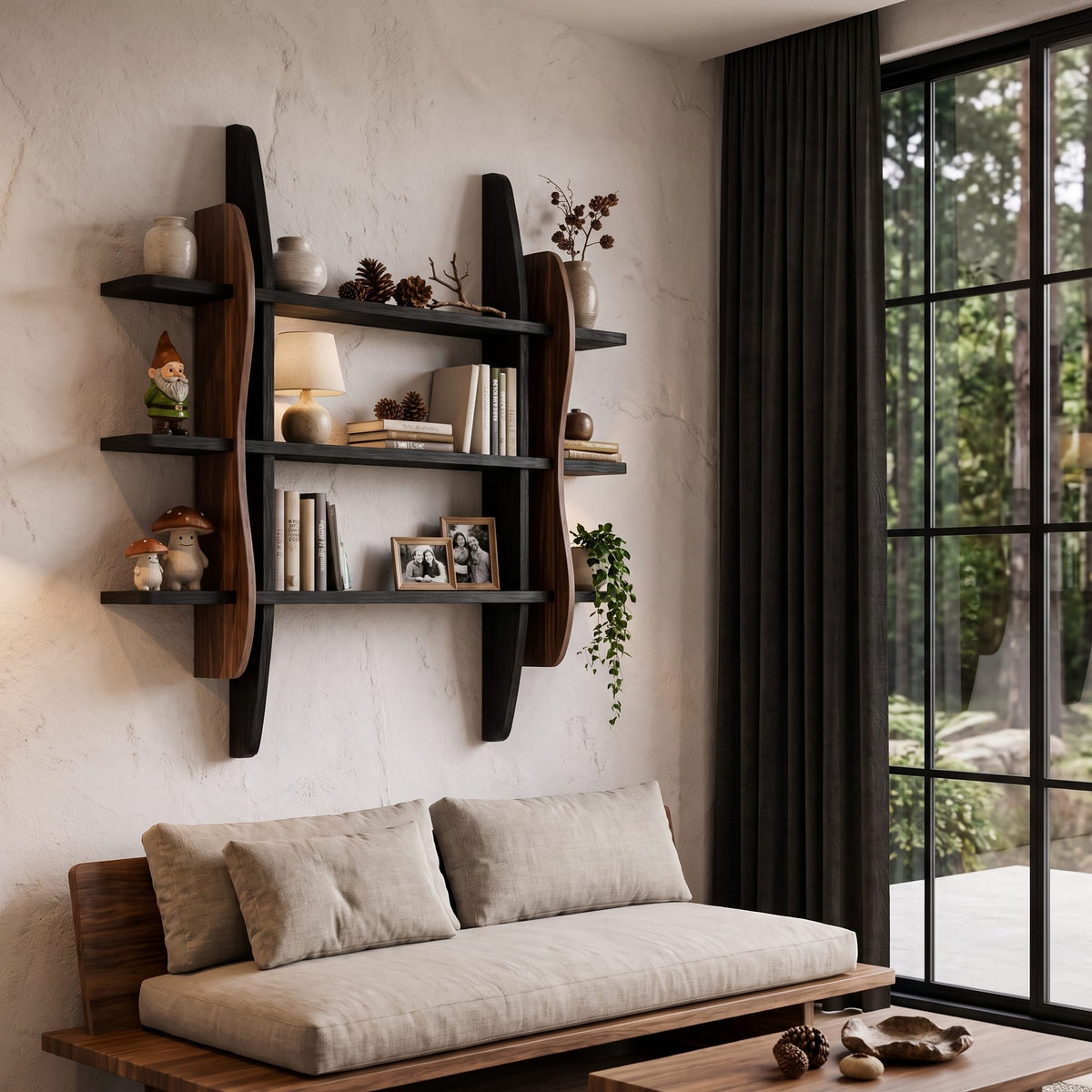 Contemporary Display Shelf with Sculptural Frame Design, solid wood, built to order