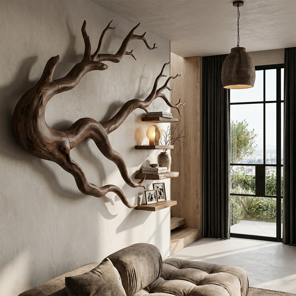 Organic Tree Bookcase with Flowing Wall Mounted Branches, solid wood, built to order, view 4