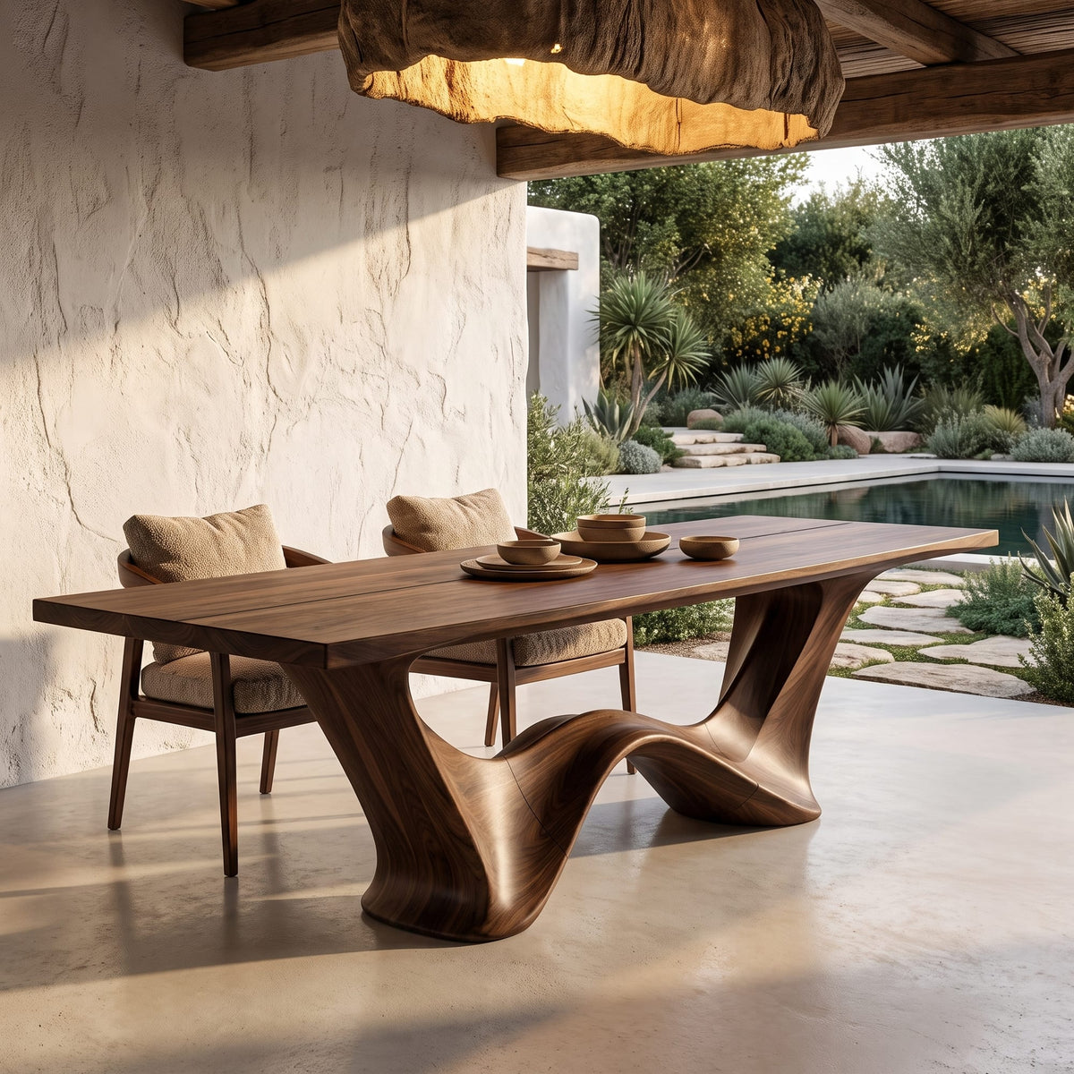 Contemporary Dining Table with Architectural Wave Design, solid wood, built to order