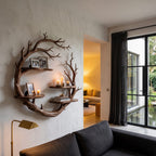 Contemporary Floating Shelf with Tree Branch Display Design, solid wood, built to order